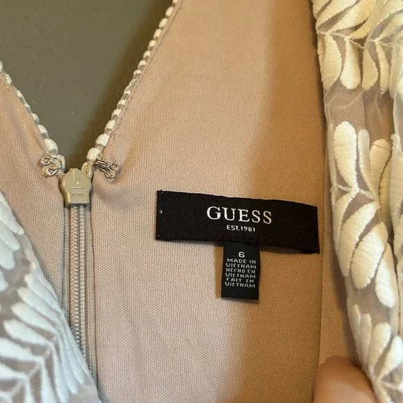 Guess Tan and White Ruffled Bodycon Midi Dress - Picture 8 of 14